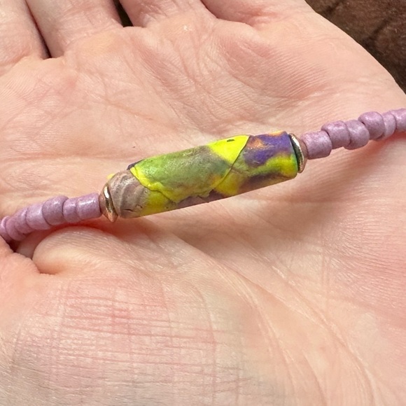 Handmade purple yellow clay bracelet stretchy elastic b32 - Picture 1 of 4